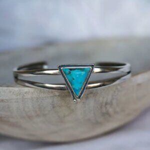Silver Cuff Bracelet with Turquoise Howlite Triangle - silver plated - New